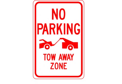 No Parking Tow Away Zone with Tow Truck Sign
